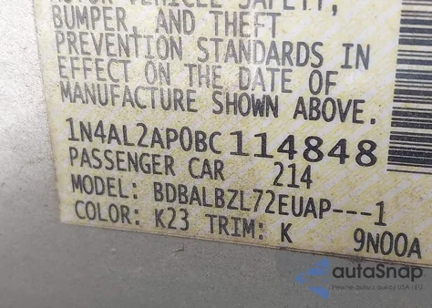 2011 Nissan Altima 2.5 S z USA, uszkodzony, nr VIN 1N4AL2AP0BC114848